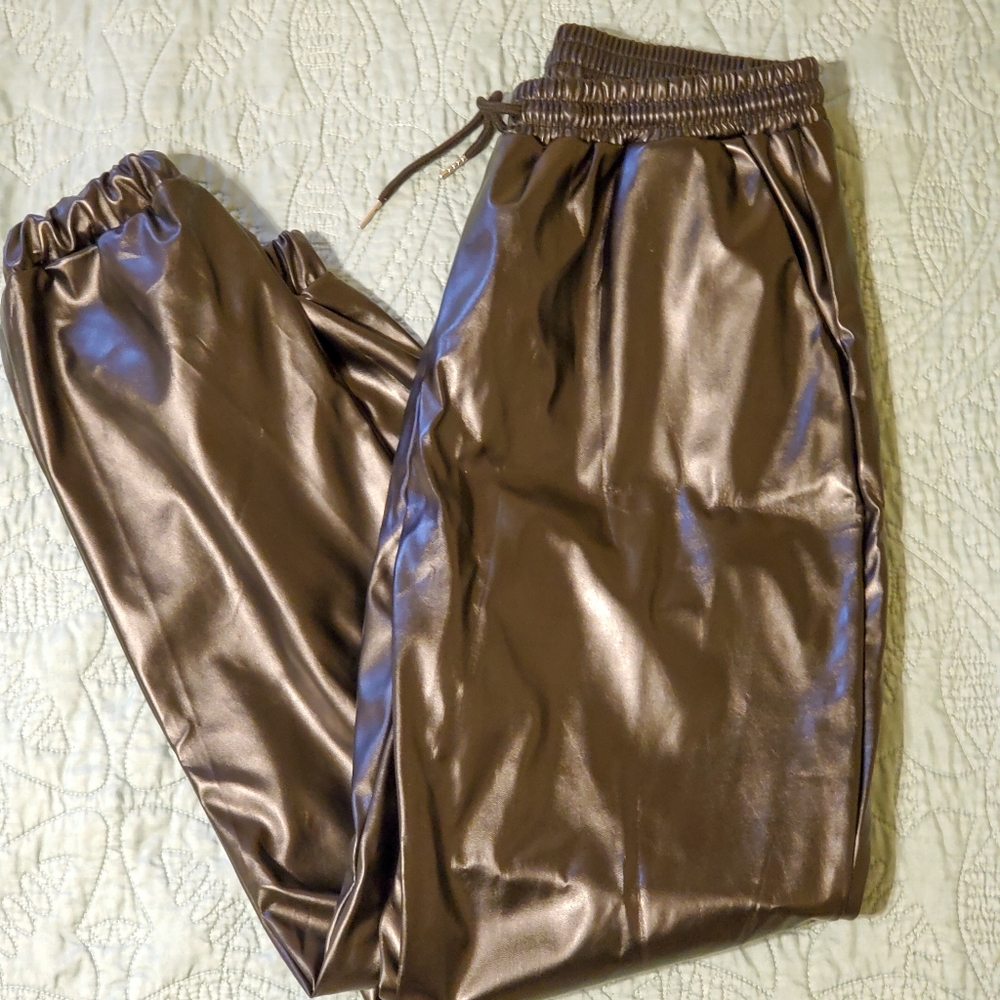 Black Leather Drawstring Joggers NEVER WORN